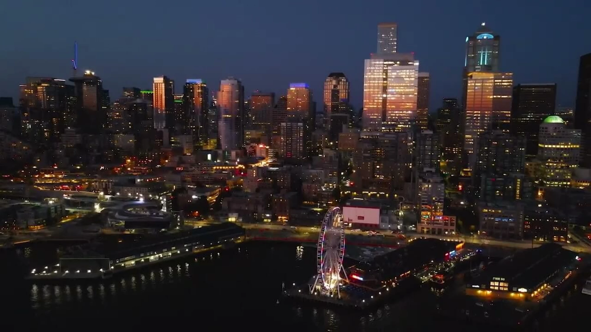 Seattle city skyline at night